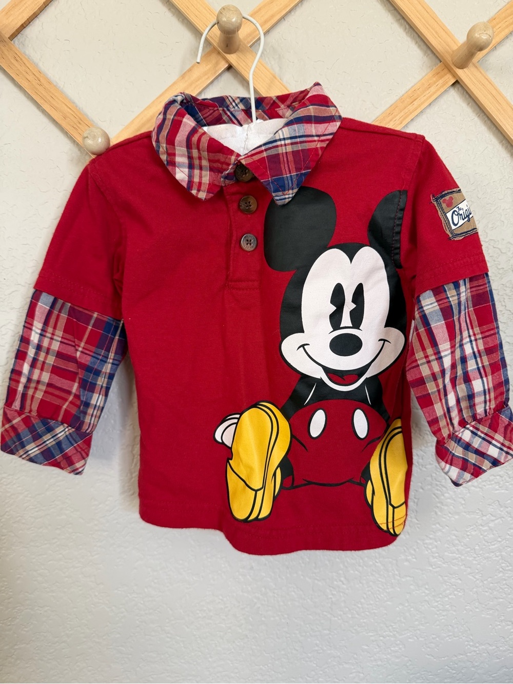 Vintage Y2K Disney Parks Mickey Mouse Plaid Layered Shirt Baby 12M WDW